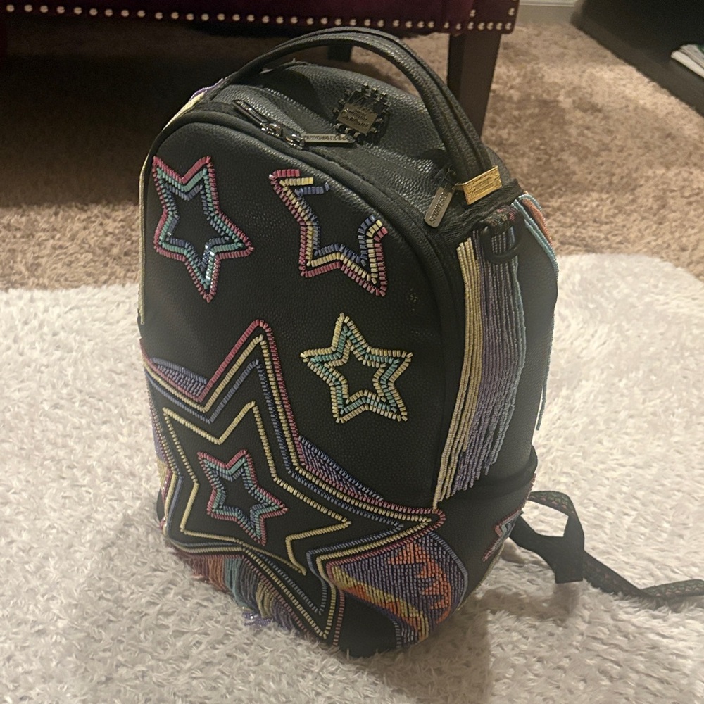 Sprayground Black Backpack with Multicolor Star Beading
